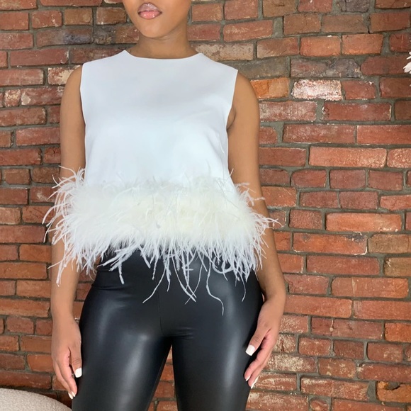 Putting On The Ritz Feather Trim White Top - Picture 9 of 16